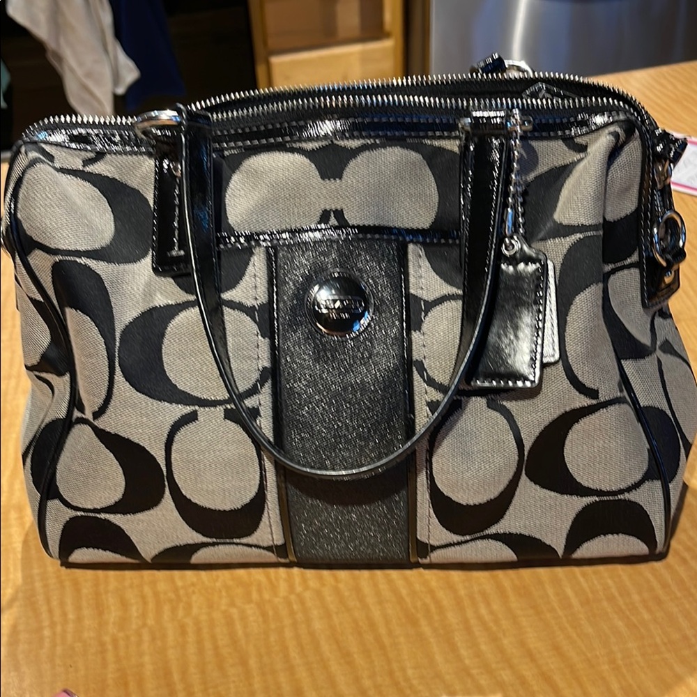 Coach Black and Gray Graphic Satchel with Metallic Accents